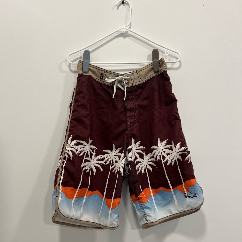 Rip Curl Men's Maroon Palm-Print Board Shorts